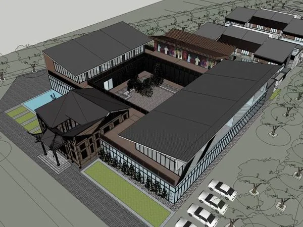 Sketchup Villa Model | Wuzhen Villa, Sales Office, Modern Chinese Style