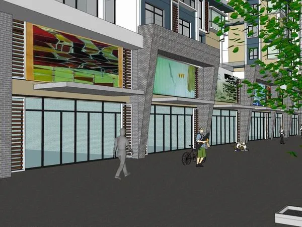 Sketchup Residential Model | High rise residential building, modern style, ground floor commercial