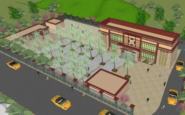 Sketchup Office Model | Multi story Chaya County Skills Training Center, Tibetan style