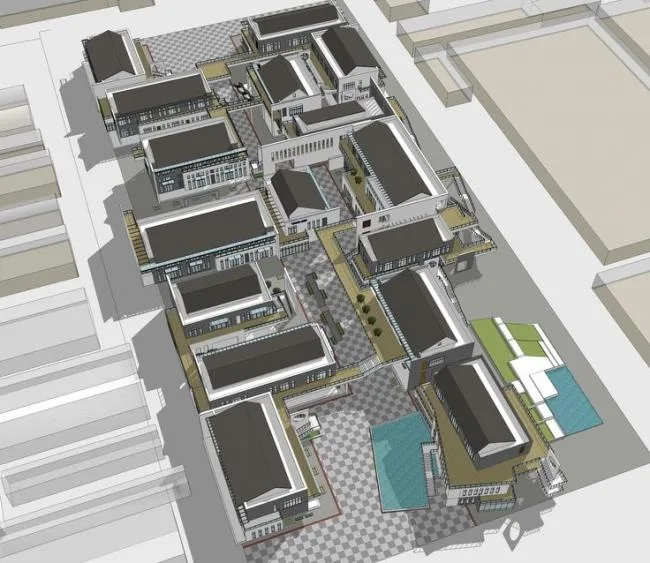 SketchUp Business Model: Transforming an Old Factory into a Modern Chinese-Style Commercial Street