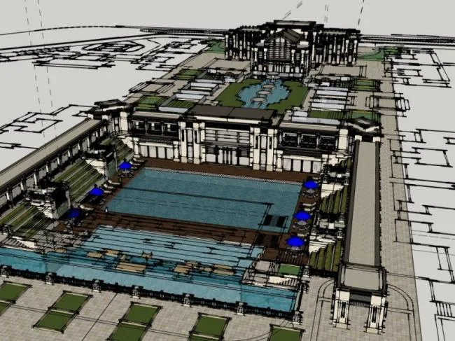 Sketchup Hotel Model | Multi story Hotel, Classical Style