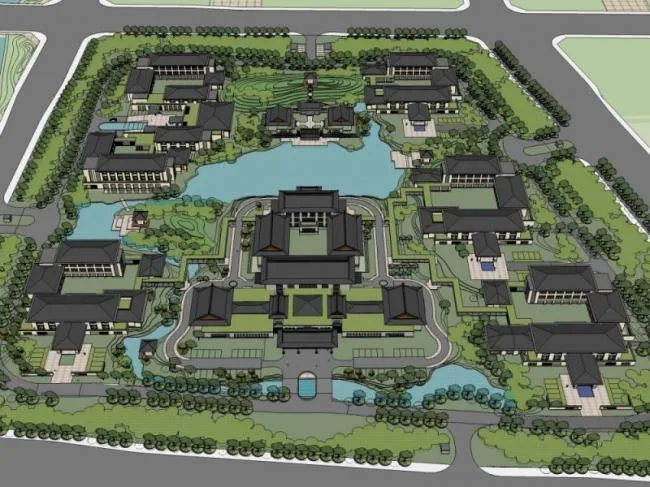 Sketchup Hotel Model | Resort, Multi story Hotel, Modern Chinese Style