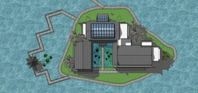 Sketchup Business Model | Multi story Lake Center Club, Chinese Style, Waterfront Landscape, Pavilions, Commercial Buildings