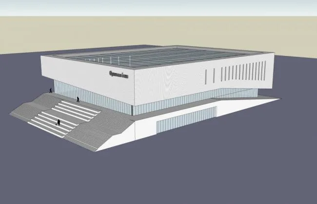 Modern Multi-Story Gymnasium Model with Sports View in SketchUp
