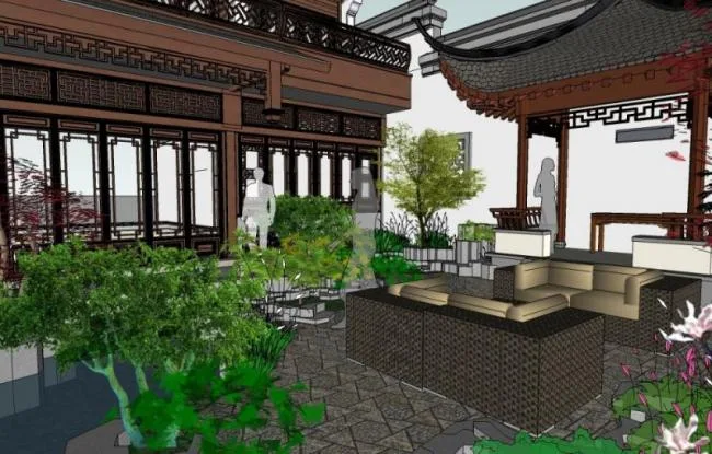Sketchup Landscape Model | Courtyard Landscape, Chinese Style
