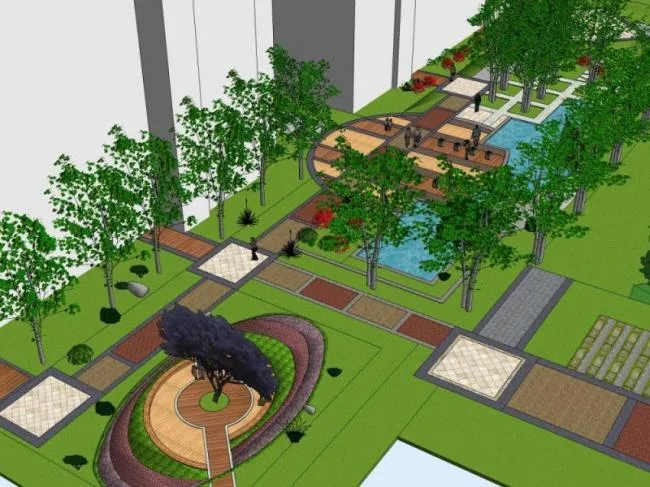 Sketchup Landscape Model | Community Landscape, Modern Style