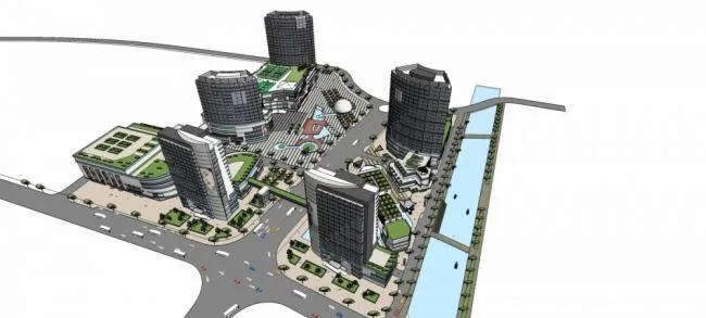 Sketchup Complex Model | High rise urban commercial complex, office building, modern style