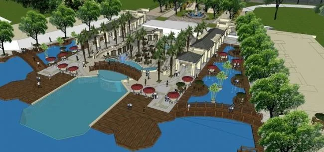 Sketchup Landscape Model | Commercial Architecture, Clubhouse Landscape, Classical Style, Water Features, Small Pieces