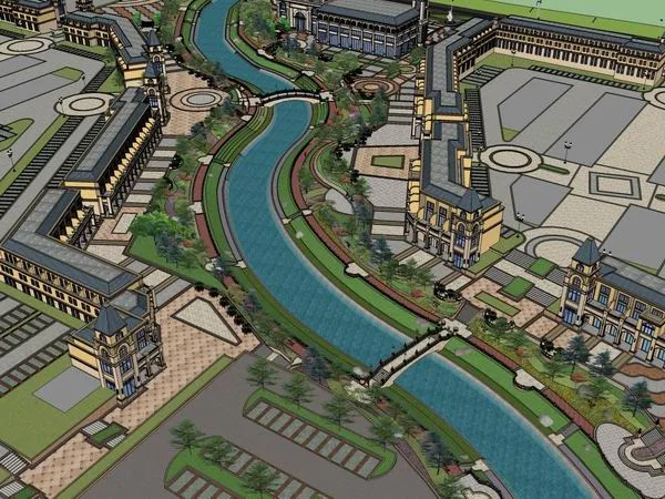 Sketchup Business Model | Multi story commercial street, pedestrian street, classical style