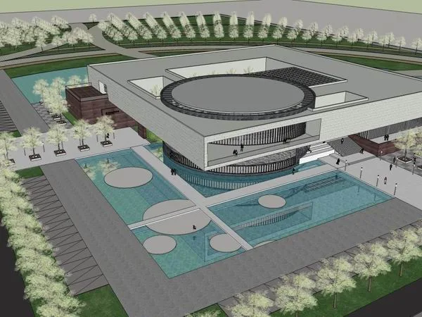 Sketchup Cultural Model | Multi story Exhibition Hall, Cultural Architecture, Modern Style