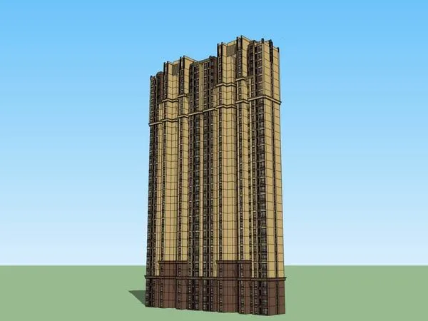 Sketchup Residential Model | Super high-rise residential building, classical style, 33 floors