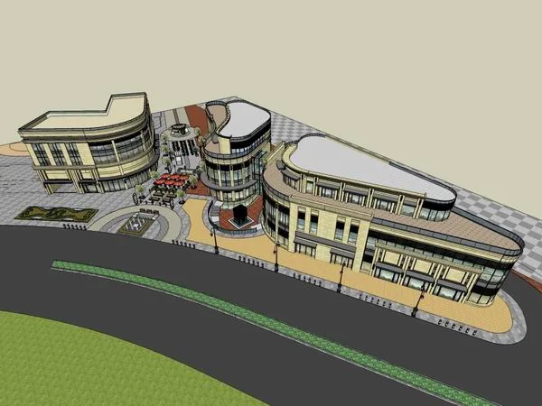 Sketchup Business Model | Multi story Commercial Street, Pedestrian Street, Simplified European Classical Style