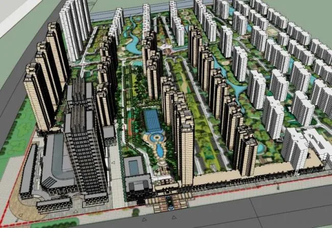 Sketchup Residential Model | Super high-rise residential, ground floor commercial, classical style