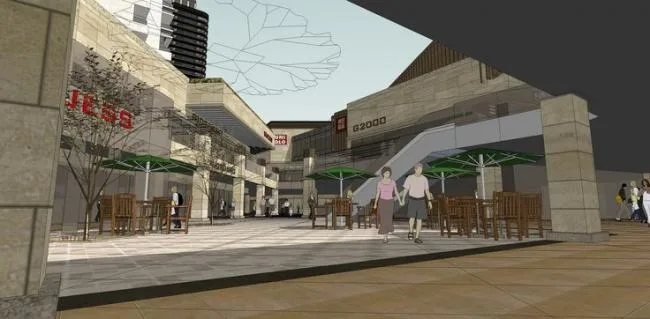 Sketchup Complex Model | Commercial complex, high-rise residential, office, sunken plaza, modern style, residential building