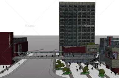 SketchUp Complex Model: Multi-Story High-Rise Mixed-Use Development with Commercial Pedestrian Street in Modern Style-BIM WORLD