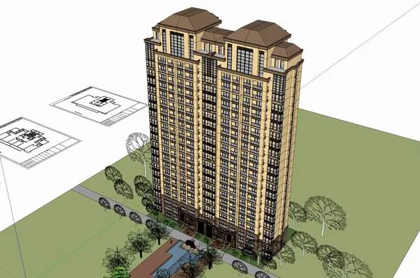 Sketchup Residential Model | High rise Residential Buildings, Classical Style
