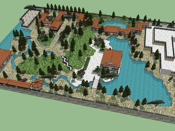 Sketchup Landscape Model | Multi story Chinese Garden, Landscape Park, Chinese Style