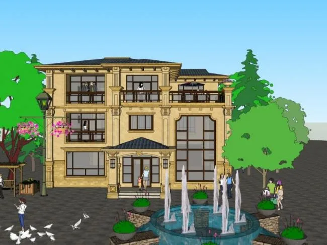 Sketchup Villa Model | Single Family Villa, Classical Style