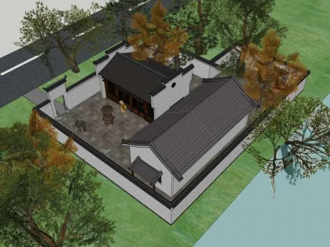 Sketchup Villa Model | Residential Villa Courtyard, Chinese Style