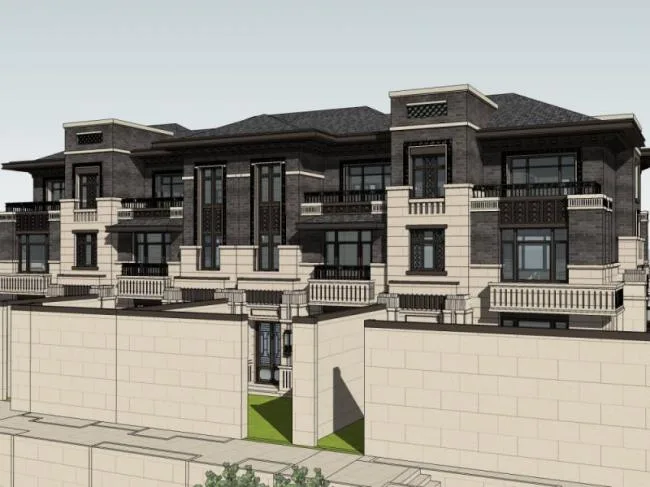 Sketchup Villa Model | Multi row Villa, Modern Chinese Style