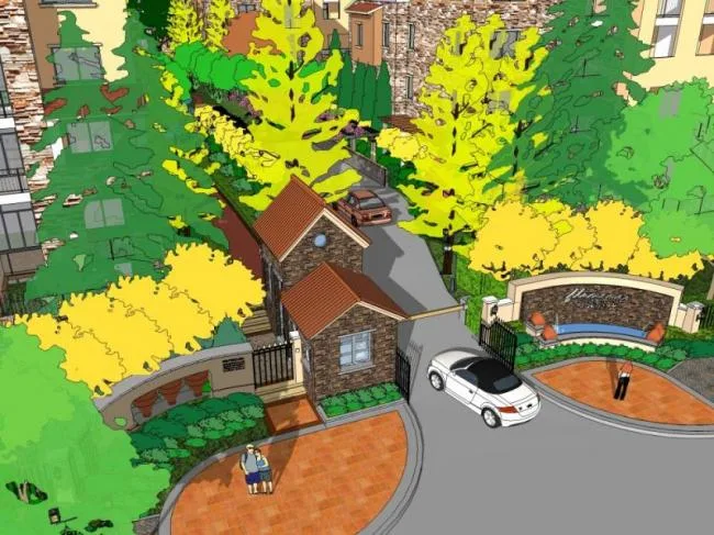 Sketchup Landscape Model | Entrance Landscape of the Community, Spanish Style, Classical Style