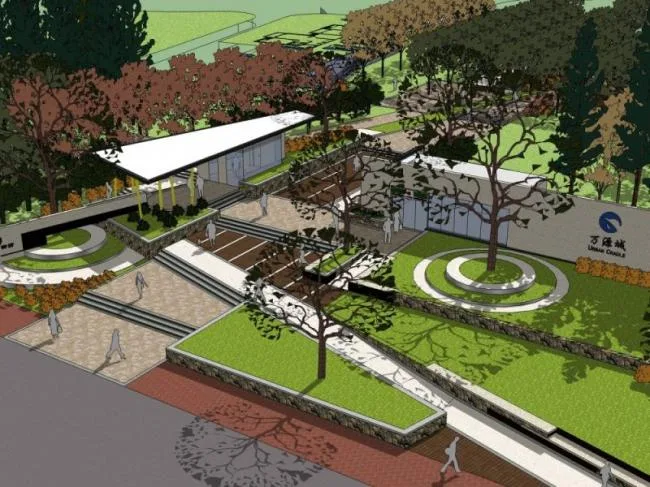 Sketchup Landscape Model | Community Landscape, Residential Landscape, Modern Style