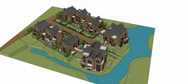 Sketchup Villa Model | British style, multi story villa complex, residential building, double split villa, sloping roof