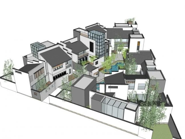 Sketchup Villa Model | Villa Residential Group, Chinese Modern