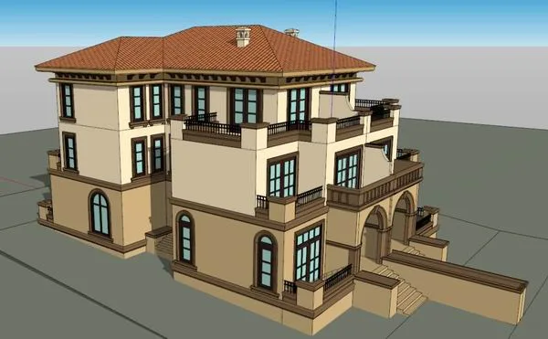 Sketchup Villa Model | Twin Villa, Classical Style