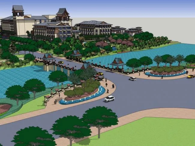 Sketchup Landscape Model | Hotel Landscape, Waterfront Landscape, Classical Style