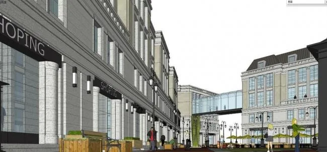 SketchUp Business Model: Multi-Story European Classical Commercial Street Design