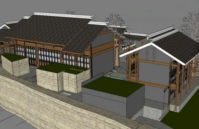 Sketchup Residential Model | Chinese style courtyard, low rise