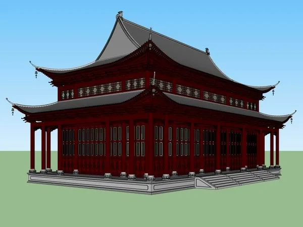 Sketchup Ancient Building Model | Multi storey the Shakya ManiHall, Chinese style, ancient buildings