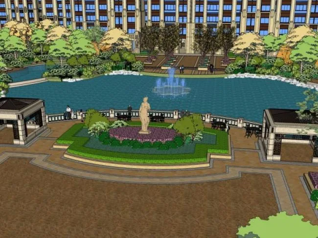 Sketchup Landscape Model | Community Landscape, Residential Landscape, Classical Style