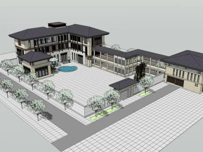 Sketchup Villa Model | Multi row Villa, Modern Chinese Style