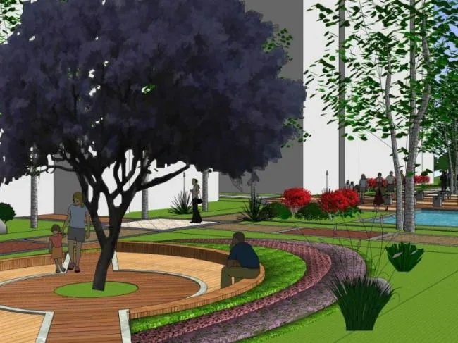 Sketchup Landscape Model | Community Landscape, Modern Style