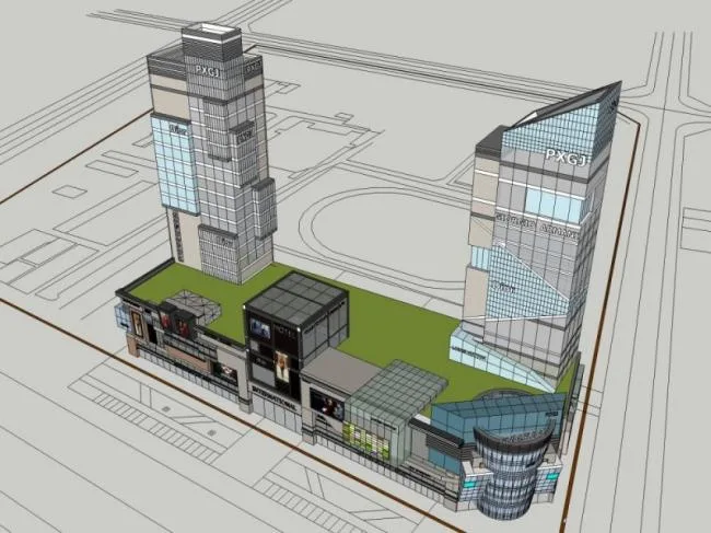 Modern Multi-Story Commercial Complex Designed in SketchUp