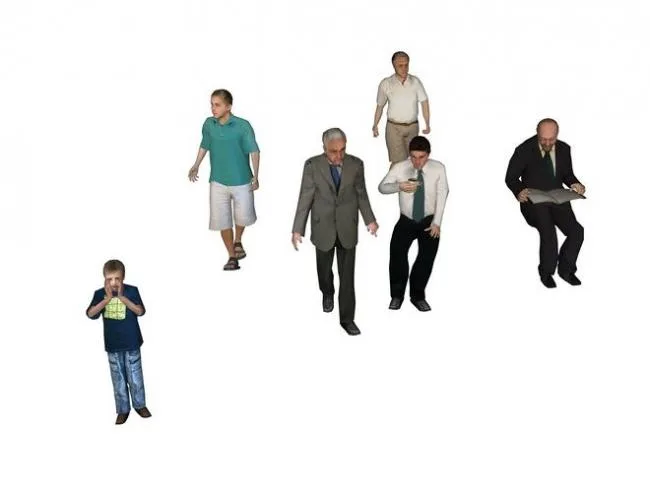 SketchUp Material Models: Business Figures, Men Sitting and Standing, and Material Components