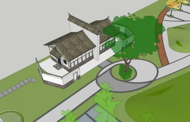 Sketchup Sketch Model | Public Toilet, Single Story, Chinese Style