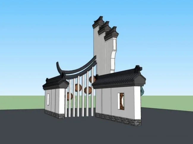 Sketchup Sketch Model | Entrance, Chinese Style, Sketch