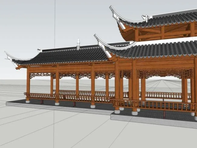Sketchup Ancient Architecture Model | Corridor Bridge, Ancient Architecture, Cultural Architecture, Chinese Style