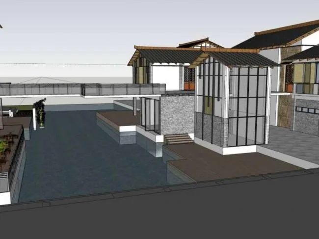 Sketchup Business Model | Southwest Folk Commercial Street Architectural Complex, Pedestrian Street, Chinese Style