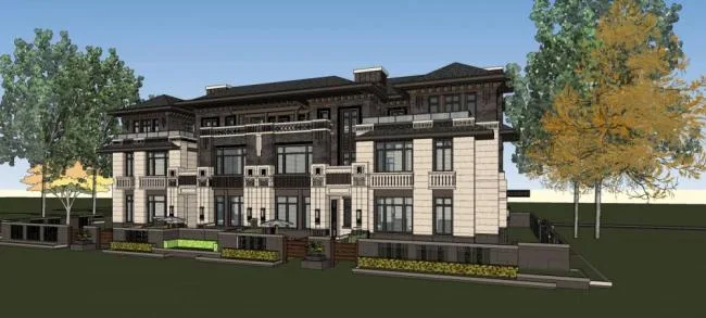 Sketchup Villa Model | Wright style Chinese grassland style, row villa
