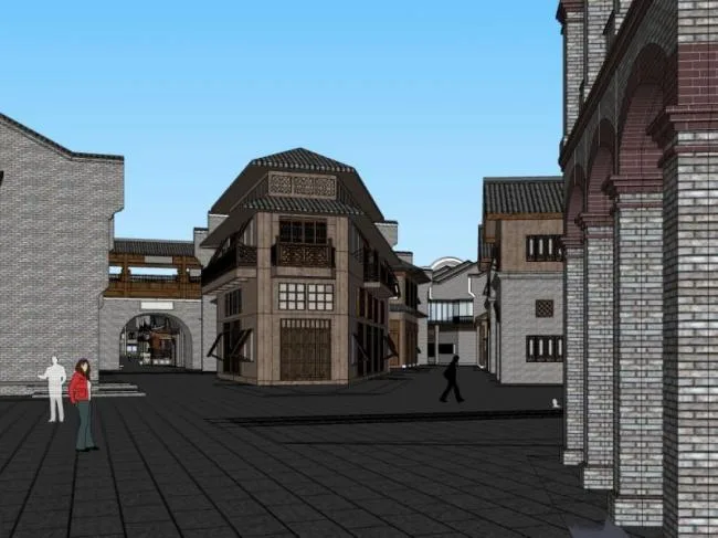 Sketchup Business Model | Multi story Commercial Street, Modern Chinese Style