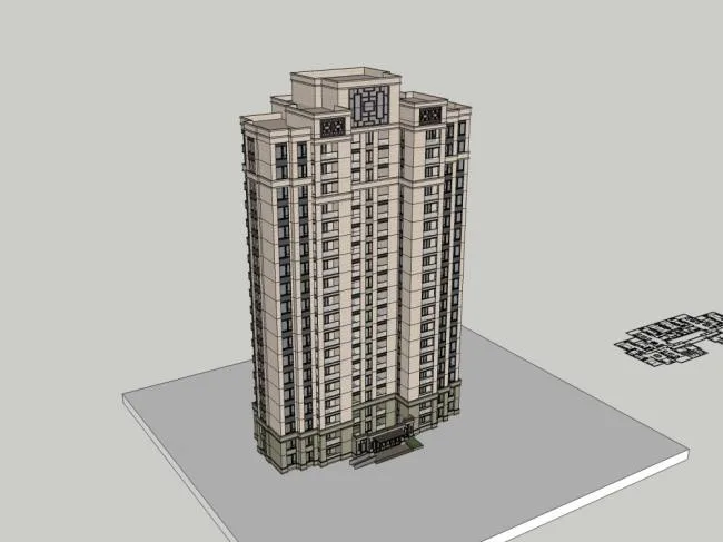Sketchup Residential Model | High rise residential building, classical style, 18 floors