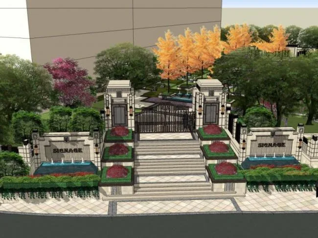 Sketchup Landscape Model | Community Landscape, Residential Landscape, Classical Style