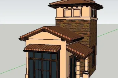 SketchUp Model: European-Style Booth Tower with Classic Materials and Components-BIM WORLD