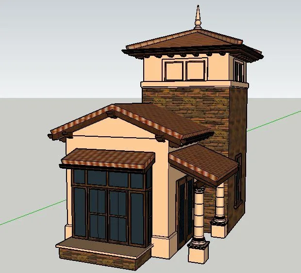 Sketchup sketch model | European style booth tower model material component, classical sketch