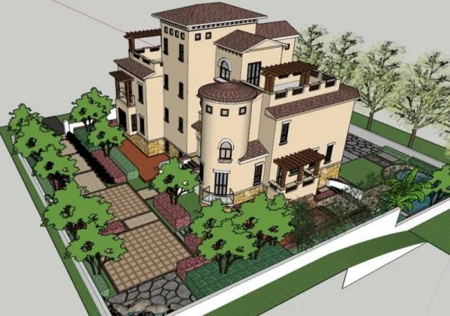Sketchup Villa Model | Stacked Villa, Classical Style
