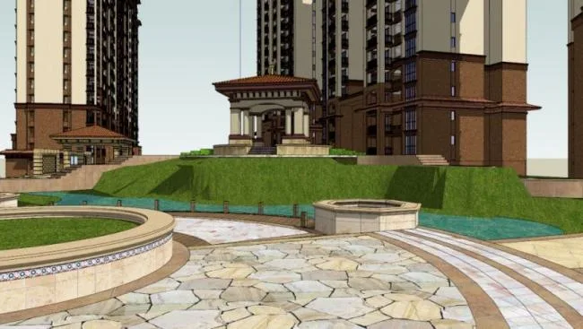 Sketchup Residential Model | High rise residential communities, residential buildings, sloping roofs, Mediterranean style, classical style